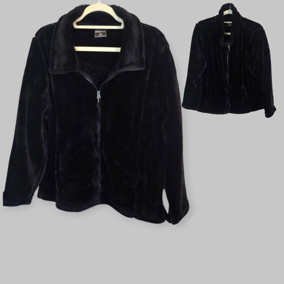 32  Degrees Heat  Black Plush  Faux Fur Fleece Full Zip Coat Jacket Womens XXL - Picture 1 of 14